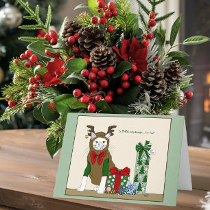 Weihnachtlich lustige weiße Katze Feiertagskarte