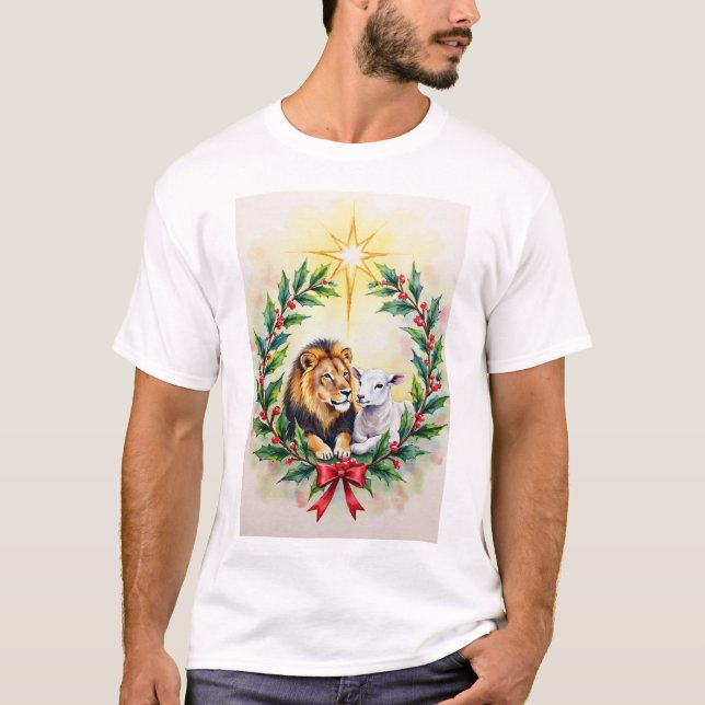 Weihnachtlich religiös Der Löwe und das Lamm mit S T-Shirt (Vorderseite)