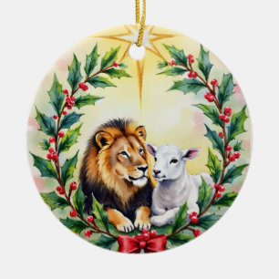 Weihnachtlich religiös Der Löwe und das Lamm und S Keramik Ornament