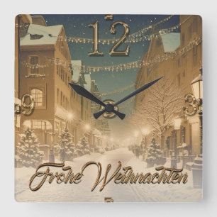 Weihnachtlich verschneite Straßen einer Innenstadt Quadratische Wanduhr