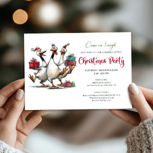 Weihnachtlich-verspielte Gänse-Trupp Humor Party-E Einladung