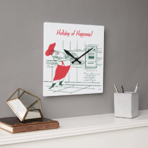 Weihnachtlich, Weihnachtsmann Koch und Truthahn Quadratische Wanduhr