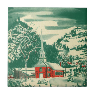 Weihnachtliche alte Kirche, Schneelandschaft im Wi Fliese