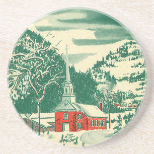 Weihnachtliche alte Kirche, Schneelandschaft im Wi Getränkeuntersetzer