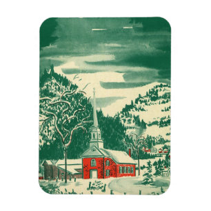 Weihnachtliche alte Kirche, Schneelandschaft im Wi Magnet