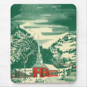 Weihnachtliche alte Kirche, Schneelandschaft im Wi Mousepad