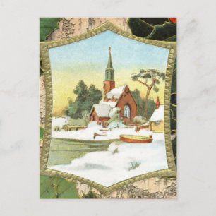 Weihnachtliche alte Landkirche Feiertagspostkarte