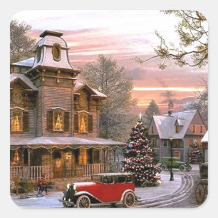 Weihnachtliche Altstadt Quadratischer Aufkleber