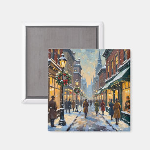 Weihnachtliche Altstadtstraßenszene im Schnee Magnet