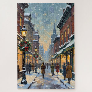 Weihnachtliche Altstadtstraßenszene im Schnee Puzzle