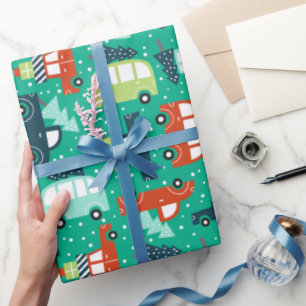 Weihnachtliche Autos Bäume Winter Schnee Geschenkpapier