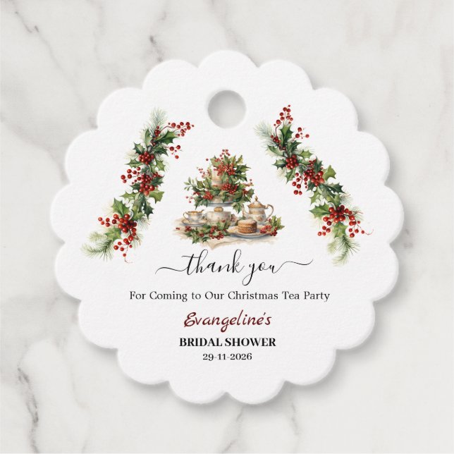 Weihnachtliche Brautparty-Teegesellschaft Danke Geschenkanhänger (Vorderseite)