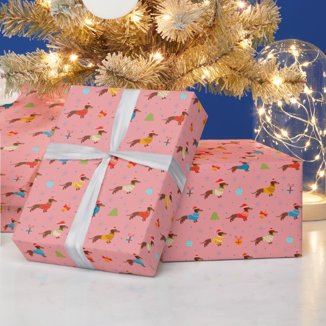 Weihnachtliche Dackel im Winter Gewitter Geschenkpapier (Feiertage)