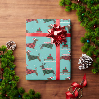Weihnachtliche Dackeln mit Sweater & Weihnachtsman Geschenkpapier