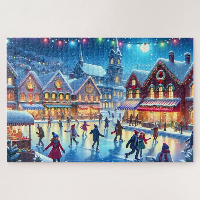 Weihnachtliche Eislaufszene Puzzle (Horizontal)