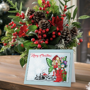 Weihnachtliche Fantasie-Fee Geschenke Blau Karte