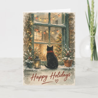 Weihnachtliche Fenster & süße Katze Grüße Karte