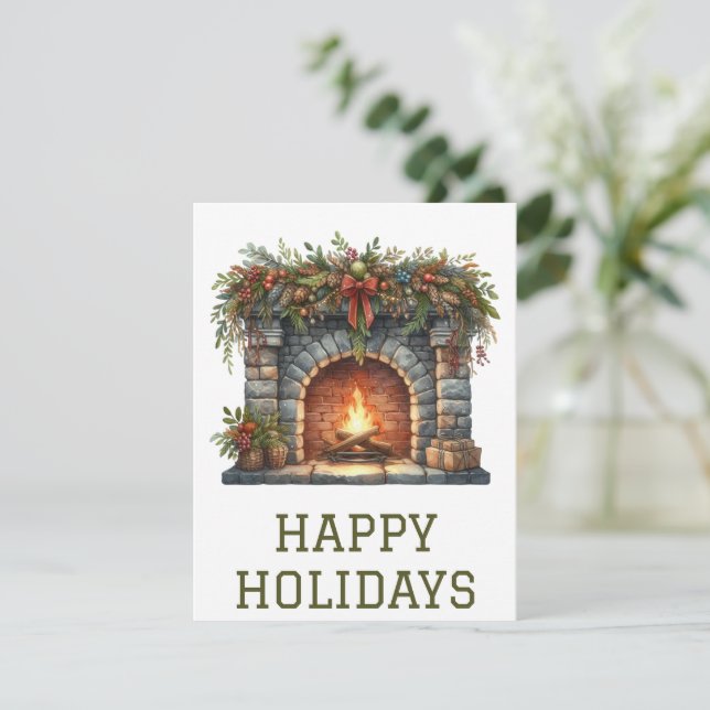 Weihnachtliche Feuerplatzkarte Feiertagskarte (Stehend Vorderseite)