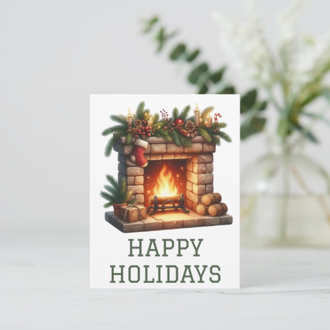 Weihnachtliche Feuerplatzkarte Feiertagskarte (Stehend Vorderseite)