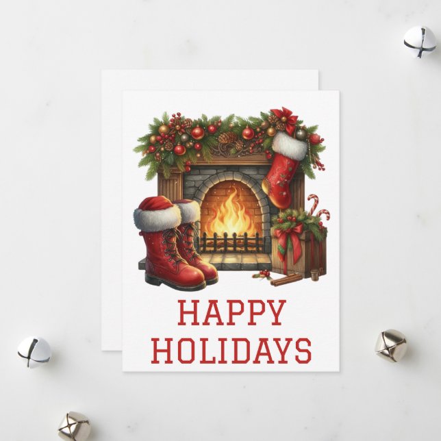 Weihnachtliche Feuerplatzkarte Feiertagskarte (Vorderseite/Rückseite Beispiel)