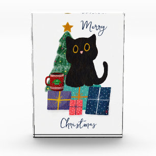 Weihnachtliche Frohe Weihnachten Süße Schwarze Kat Fotoblock