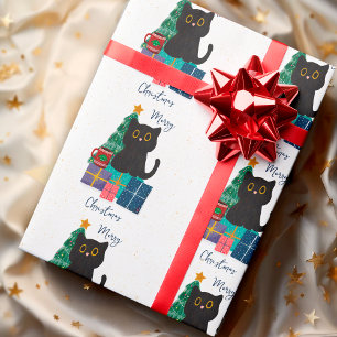 Weihnachtliche Frohe Weihnachten Süße Schwarze Kat Geschenkpapier