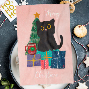 Weihnachtliche Frohe Weihnachten Süße Schwarze Kat Geschirrtuch