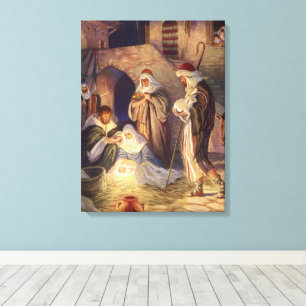 Weihnachtliche Geburt Christi, 3 Hirten und Jesus Leinwanddruck