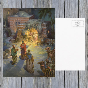 Weihnachtliche Geburt Christi mit den heiligen dre Feiertagspostkarte