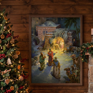 Weihnachtliche Geburt Christi mit den heiligen dre Poster