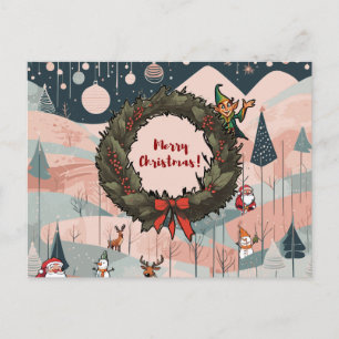 Weihnachtliche Grüße mit festlichem Kranz Postkarte