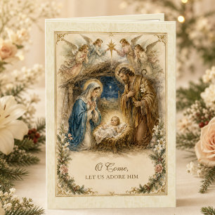 Weihnachtliche Heilige Familie Vintage Katholisch Feiertagskarte
