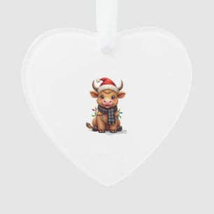Weihnachtliche Highland-Kuh im Weihnachtsmannhut u Ornament