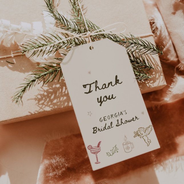 Weihnachtliche Hochzeitsdusche Handgezeichnet Geschenkanhänger (Von Creator hochgeladen)