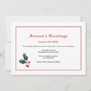 Weihnachtliche Holly-Urlaub Umzugskarte Feiertagskarte