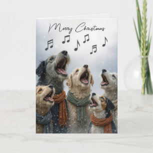 weihnachtliche Hunde beim Singen im Schnee Karte
