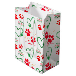 Weihnachtliche HUNDE-PFOTENABDRÜCKE und LIEBESHERZ Mittlere Geschenktüte