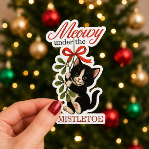 Weihnachtliche Katze unter dem Mistelzweig Vintage Aufkleber