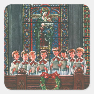Weihnachtliche Kinder singen im Kirchenchor Quadratischer Aufkleber