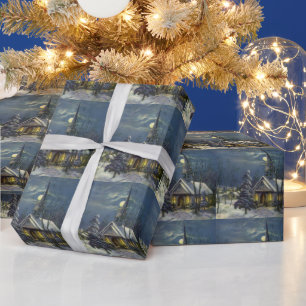 Weihnachtliche Kirche im Schnee mit Mond Geschenkpapier