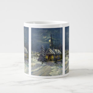 Weihnachtliche Kirche im Schnee mit Mond Jumbo-Tasse