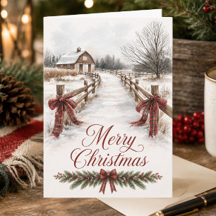 Weihnachtliche Landschaftsszene Schneunen Frohe We Feiertagskarte