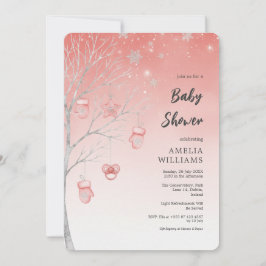 Weihnachtliche Pastellrote Winterbaum-Baby-Party Einladung