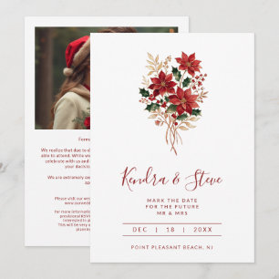 Weihnachtliche Poinsettien-Hochzeitsfoto-Christmas Save The Date