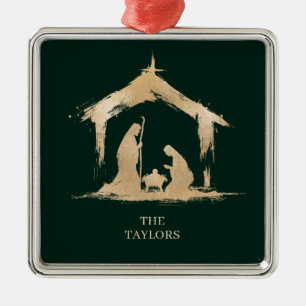 Weihnachtliche religiöse Krippenszene Familienfoto Ornament Aus Metall
