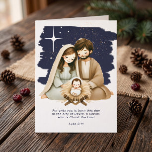Weihnachtliche religiöse Krippenszene und Schrift Feiertagskarte