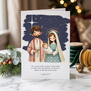 Weihnachtliche religiöse Krippenszene und Schrift Feiertagskarte