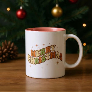 Weihnachtliche Retro-Groove-Botschaft Zweifarbige Tasse