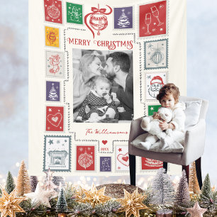 Weihnachtliche Retro-Stempel-Christmas-Illustratio Fleecedecke