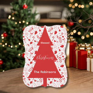 Weihnachtliche rote Doodle-Art-Tannenbaum-Silhouet Feiertagskarte